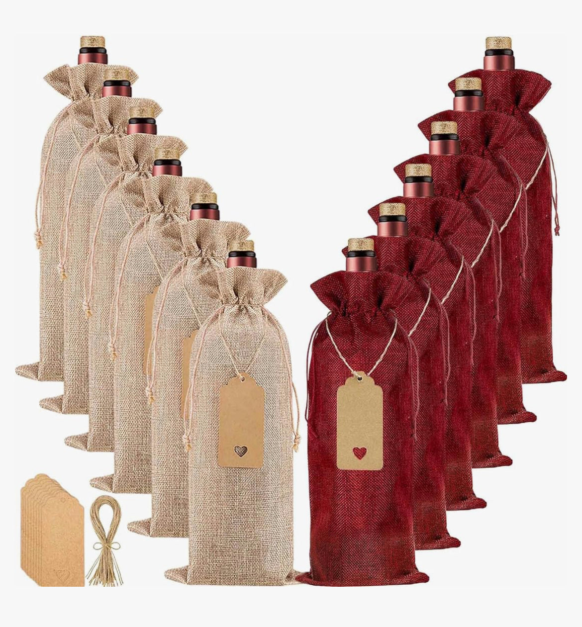 12Pcs Premium Burlap Wine Bags and 12Pcs Gift Tags, Reusable Wine Gift Bags with Drawstrings,