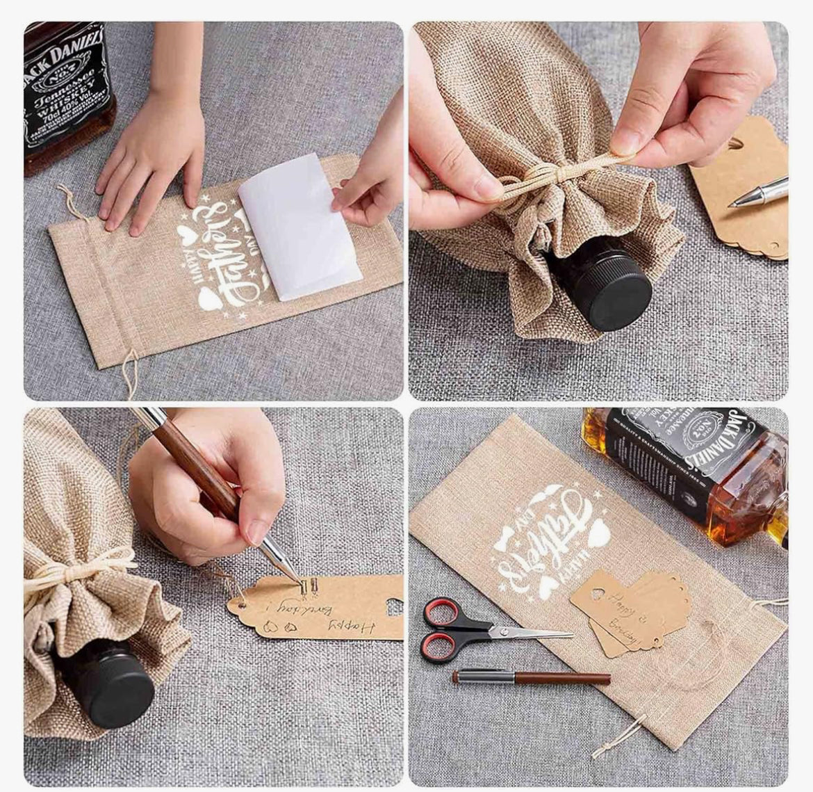 12Pcs Premium Burlap Wine Bags and 12Pcs Gift Tags, Reusable Wine Gift Bags with Drawstrings,