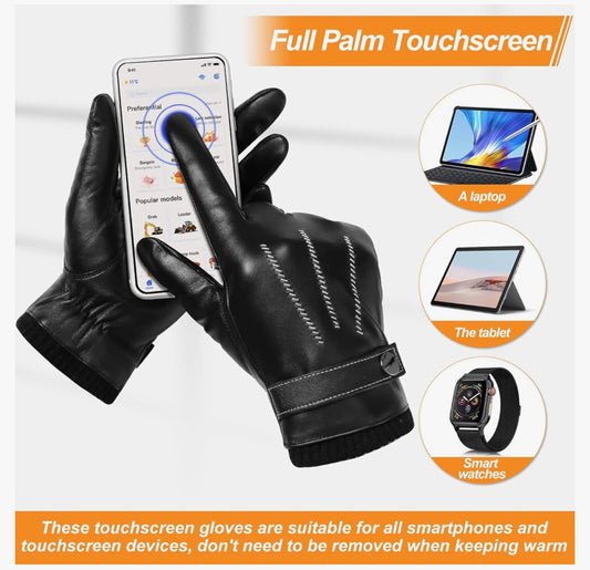 GSG Mens Genuine Leather Gloves Warm Wool/Faux Fur Lined Sheepskin Gloves Touchscreen